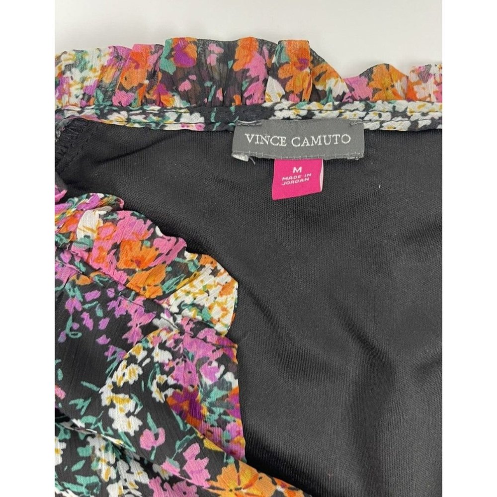 Vince Camuto Boho Black Pink Floral Lined Babydoll Chiffon Dress Size Medium - Picture 8 of 8
